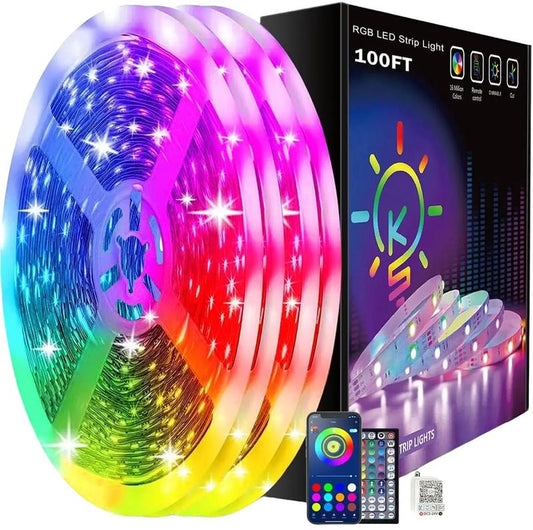 100Ft Led Strip Lights (2 Rolls of 50Ft) Bluetooth Smart App Control Music Sync Color Changing RGB Led Light Strip with Remote,Led Lights for Bedroom Room Home Decor Party Festival