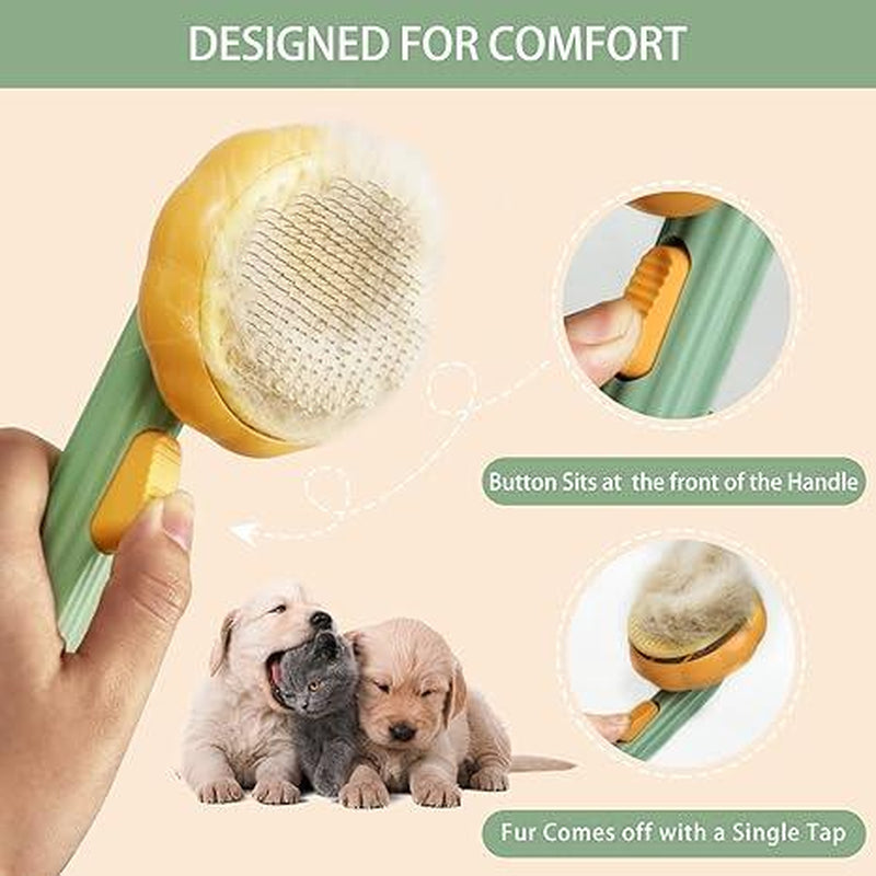 Pumpkin Pet Brush, Self Cleaning Cat Brush with Hair Release for Shedding and Grooming, Deep Cleaning Cat Brushes for Indoor Cats Dogs Puppy Rabbits