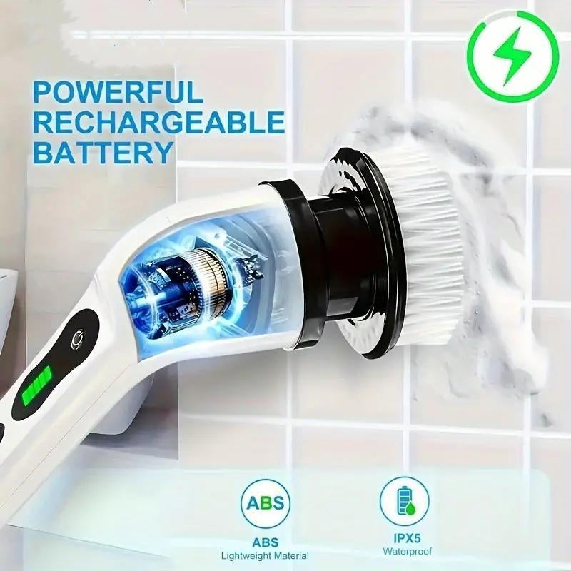 Electric Cleaning Brush, 1 Set USB Rechargeable Electric Rotary Floor Scrubber, Wireless Electric Rotary Scrubber with 9Pcs Brush Heads & Adjustable Extension Handle, Cleaning Tool