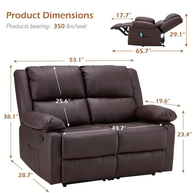 [Black Friday] YODOLLA Reclining Sofa with Massage&Heat Function, Wall Hunger Recliner Couch 1-Seat/2-Seat/3-Seat Manual Faux Leather RV Sofa Couch, Home Theater Seating