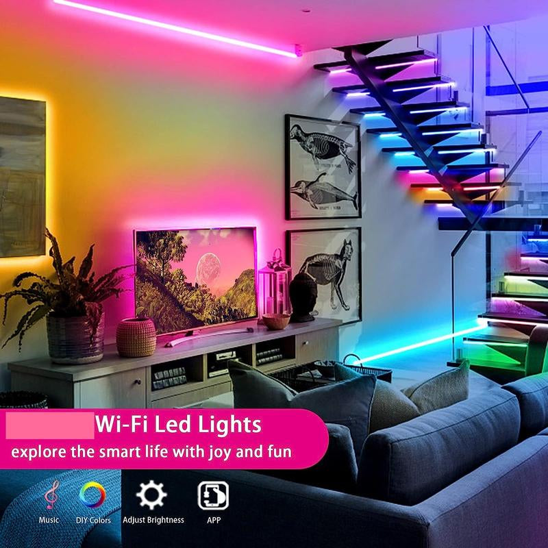 Smart Wifi LED Strip Lights 50Ft, 2 Rolls of 25Ft, Compatible with Alexa, Music Sync 5050 16 Million Colors Changing Phone App and 24 Key Remote