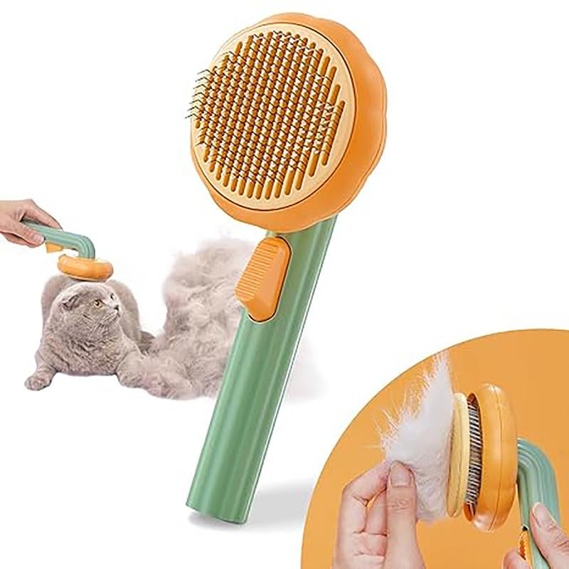 Pumpkin Pet Brush, Self Cleaning Cat Brush with Hair Release for Shedding and Grooming, Deep Cleaning Cat Brushes for Indoor Cats Dogs Puppy Rabbits