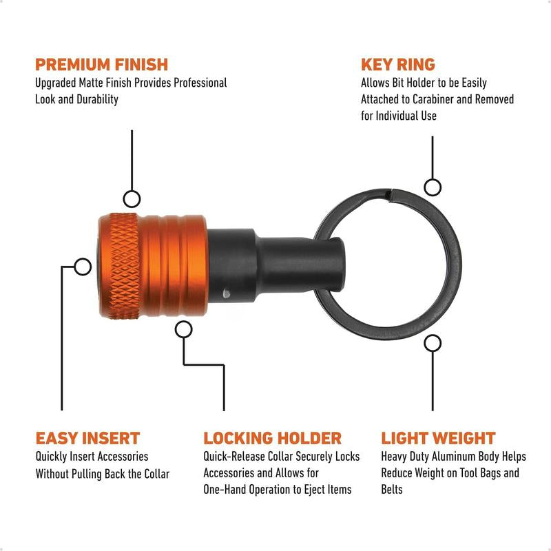 Bit Holder Keychain 5Pc - 1/4 Inch Hex Shank Bit Holders - Quick-Change Design for Nut Driver, Screwdriver & Drill Bits, Include Keychain Carabiner