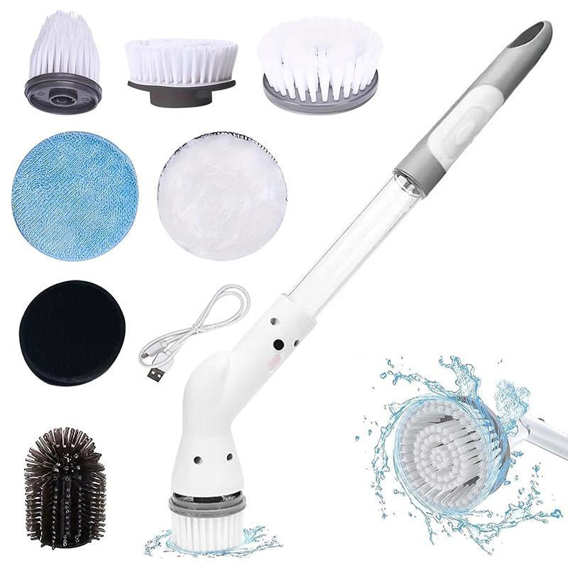 Electric Rotary Cleaning Brush with Replacement Heads, 1 Set Rechargeable Multifunctional Handheld Cleaning Brush, Wireless Electric Spin Scrubber