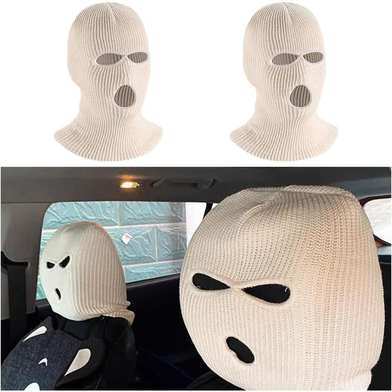 Car Headrest Cover,2 Count Personalized Funny Car Seat Full Face Mask, Ski Mask Wrap Protection for Auto Front Seat Rest Decoration, Universal Interior Car Accessories