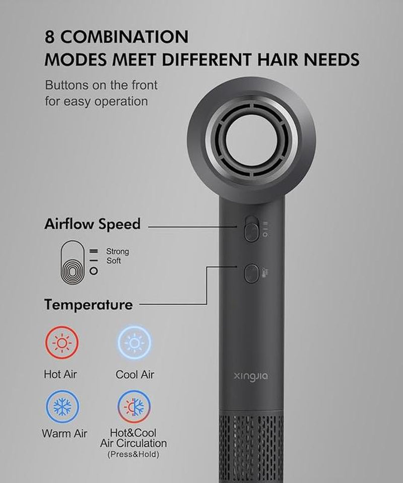 110000 High-Speed Hair Dryer Brushless Motor &4 Temperature Settings, 400 Million Negalive Lon