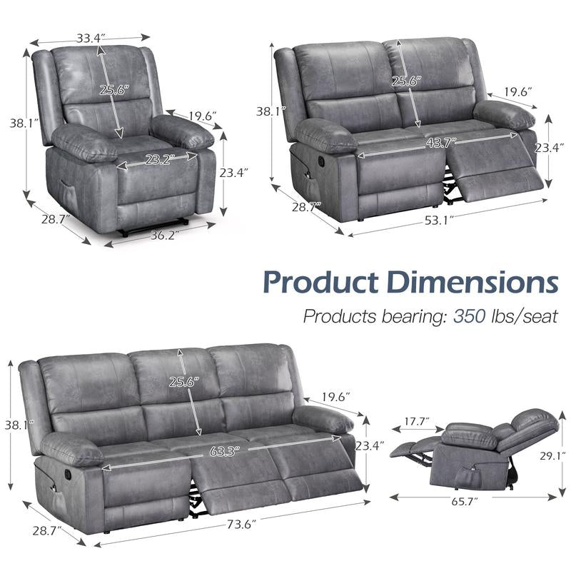 [Black Friday] YODOLLA Reclining Sofa with Massage&Heat Function, Wall Hunger Recliner Couch 1-Seat/2-Seat/3-Seat Manual Faux Leather RV Sofa Couch, Home Theater Seating