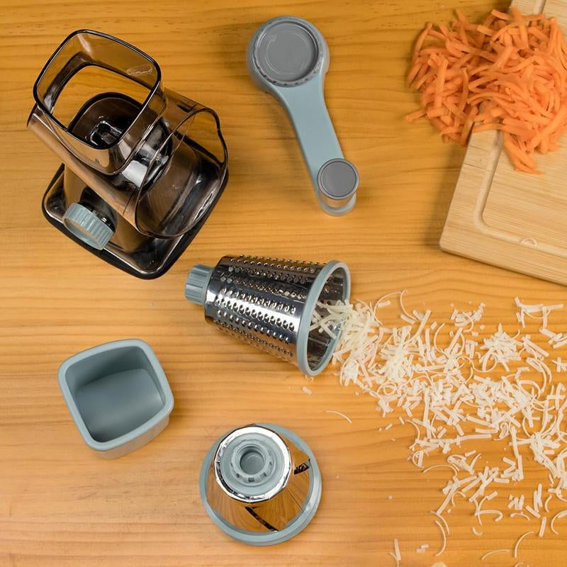 [On Sale] Rotary Cheese Grater with Handle Vegetable Cheese Shredder Slicer Grater for Kitchen 3 Changeable Blades for Cheese Potato - Grey Blue