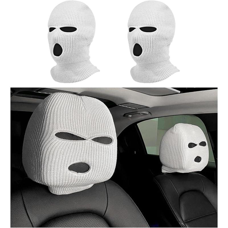 Car Headrest Cover,2 Count Personalized Funny Car Seat Full Face Mask, Ski Mask Wrap Protection for Auto Front Seat Rest Decoration, Universal Interior Car Accessories