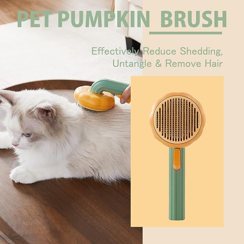 Self-Cleaning Pumpkin Pet Brush: Cat Brush with Hair Release for Shedding and Grooming – Deep Cleaning Brush for Indoor Cats, Dogs, Puppies, and Rabbits