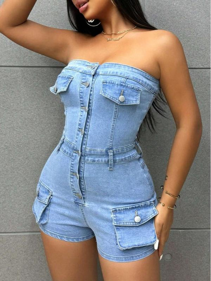 2014 Summer Women'S Jeans Rompers Stretch Off-Shoulder Slim Fit Jumpsuits Ladies Sexy Denim Bodysuits Rompers Women Jumpsuits Comfortable Day