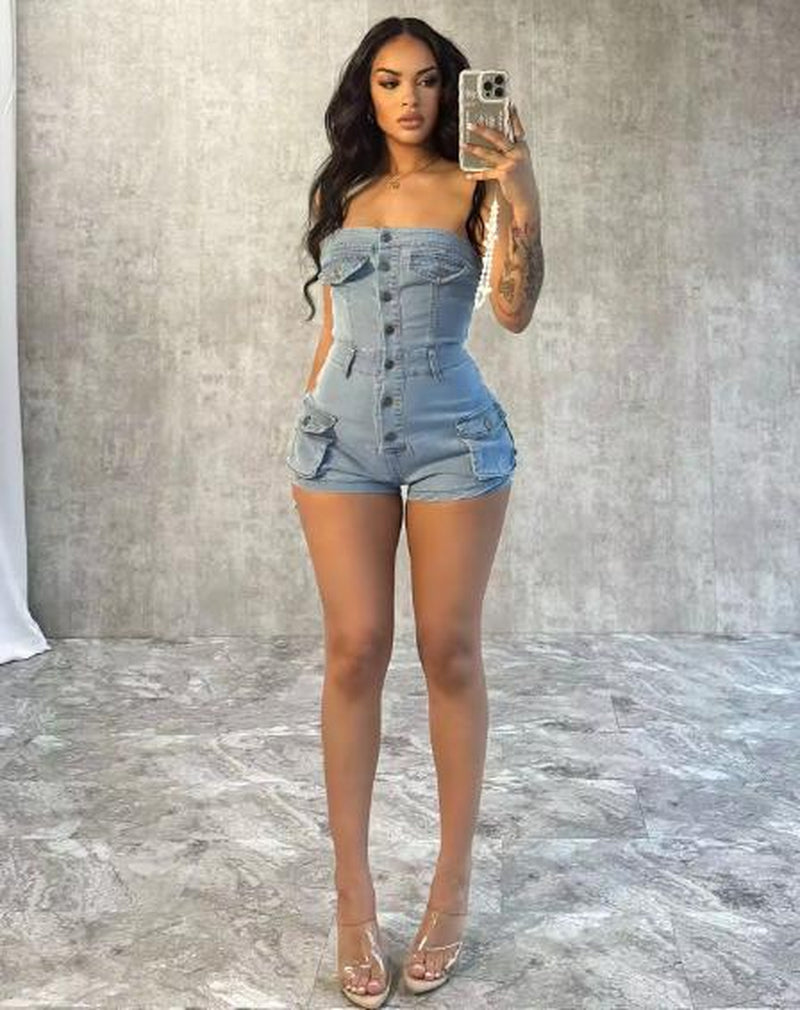 2014 Summer Women'S Jeans Rompers Stretch Off-Shoulder Slim Fit Jumpsuits Ladies Sexy Denim Bodysuits Rompers Women Jumpsuits Comfortable Day