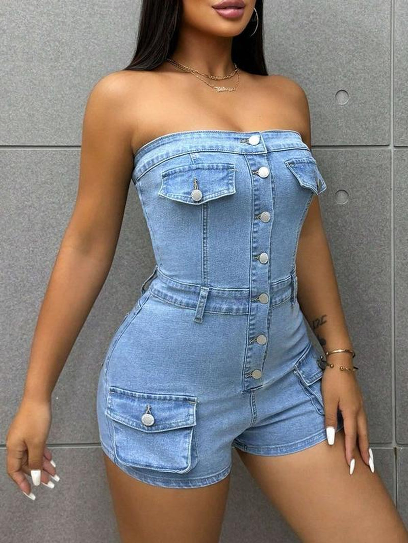 2014 Summer Women'S Jeans Rompers Stretch Off-Shoulder Slim Fit Jumpsuits Ladies Sexy Denim Bodysuits Rompers Women Jumpsuits Comfortable Day