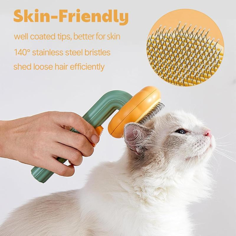 Self-Cleaning Pumpkin Pet Brush: Cat Brush with Hair Release for Shedding and Grooming – Deep Cleaning Brush for Indoor Cats, Dogs, Puppies, and Rabbits