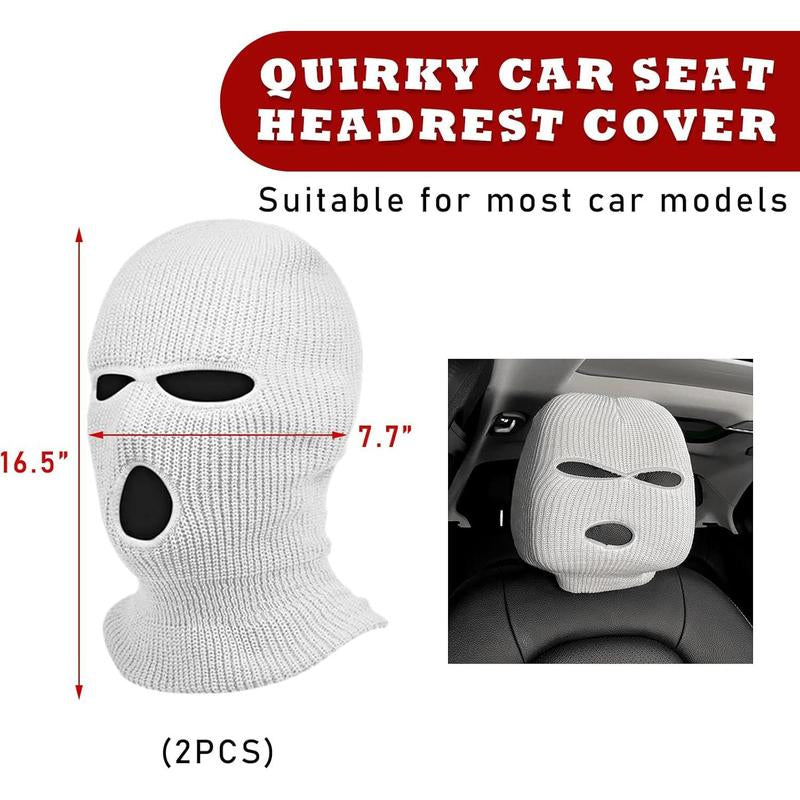 Car Headrest Cover,2 Count Personalized Funny Car Seat Full Face Mask, Ski Mask Wrap Protection for Auto Front Seat Rest Decoration, Universal Interior Car Accessories