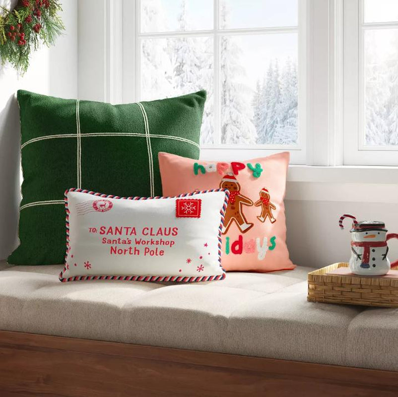 18"X12" 'To Santa Claus' Envelope Rectangle Christmas Novelty Throw Pillow, Christmas Decor, Soft and Cozy Throw Pillow