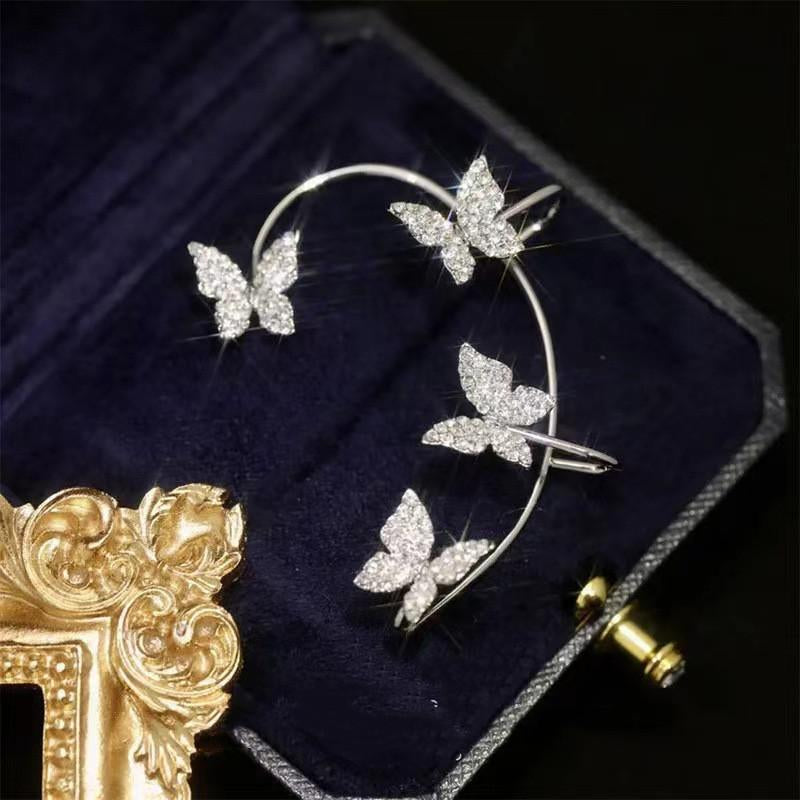 2 Pcs Fashion Earring Butterfly Ear Clip and Ear Hook Jewelry