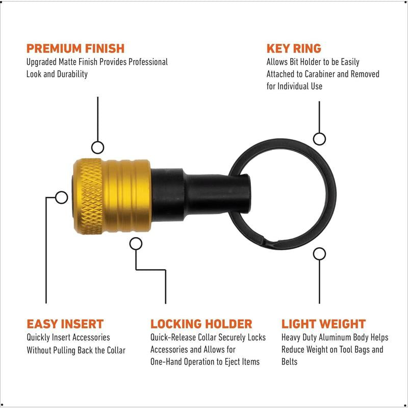 Bit Holder Keychain 5Pc - 1/4 Inch Hex Shank Bit Holders - Quick-Change Design for Nut Driver, Screwdriver & Drill Bits, Include Keychain Carabiner