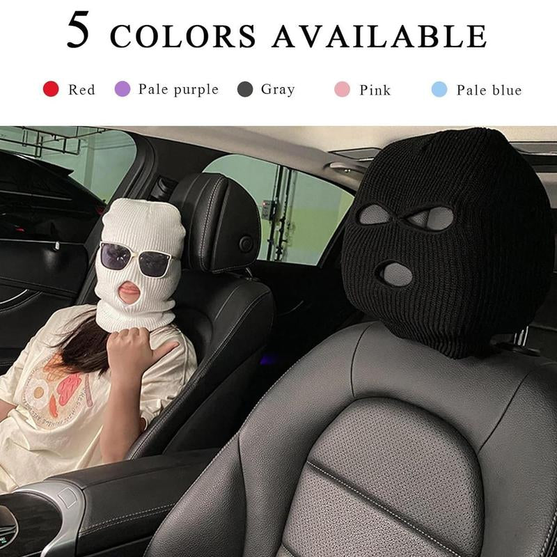 Car Headrest Cover,2 Count Personalized Funny Car Seat Full Face Mask, Ski Mask Wrap Protection for Auto Front Seat Rest Decoration, Universal Interior Car Accessories