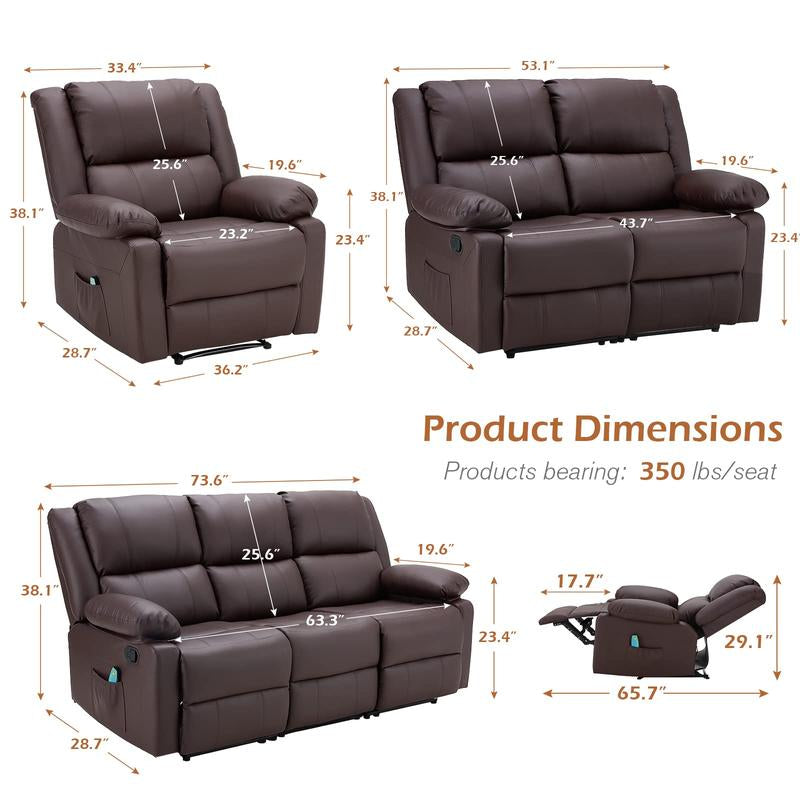 [Black Friday] YODOLLA Reclining Sofa with Massage&Heat Function, Wall Hunger Recliner Couch 1-Seat/2-Seat/3-Seat Manual Faux Leather RV Sofa Couch, Home Theater Seating