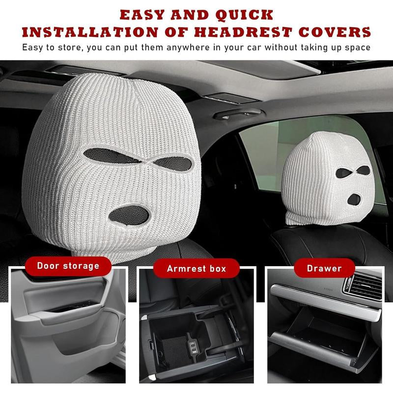 Car Headrest Cover,2 Count Personalized Funny Car Seat Full Face Mask, Ski Mask Wrap Protection for Auto Front Seat Rest Decoration, Universal Interior Car Accessories