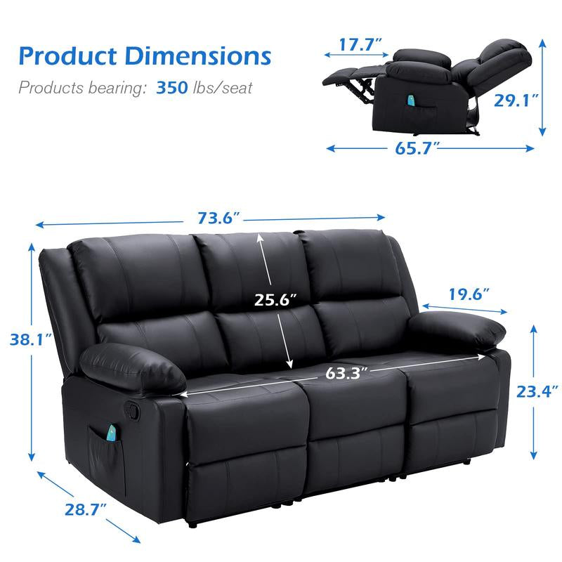 [Black Friday] YODOLLA Reclining Sofa with Massage&Heat Function, Wall Hunger Recliner Couch 1-Seat/2-Seat/3-Seat Manual Faux Leather RV Sofa Couch, Home Theater Seating