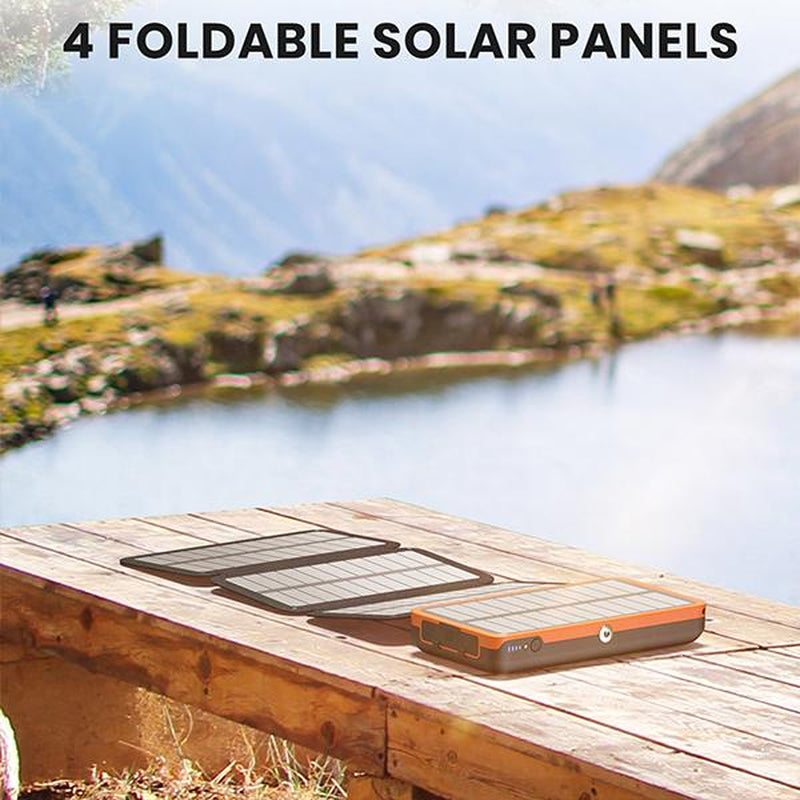 Solar Charger 27000Mah Power Bank 22.5W Fast Charging Portable Phone Charger with 4 Solar Panels USB C PD External Battery Pack with 3 USB Outputs for Cellphone Tablet