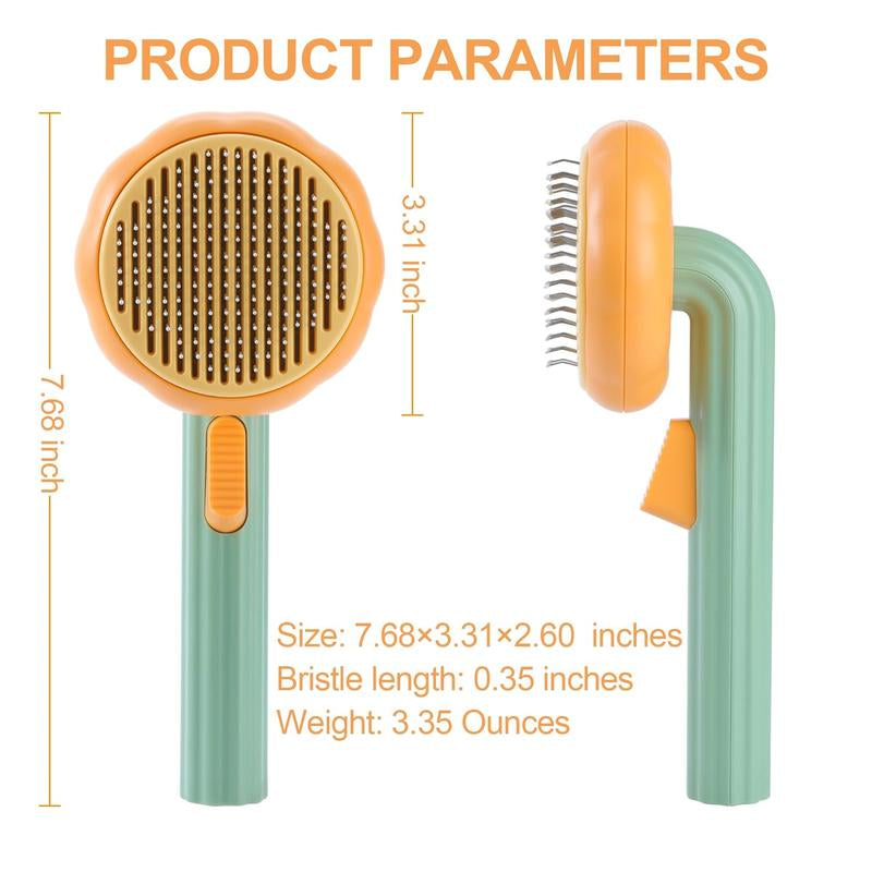 Self-Cleaning Pumpkin Pet Brush: Cat Brush with Hair Release for Shedding and Grooming – Deep Cleaning Brush for Indoor Cats, Dogs, Puppies, and Rabbits