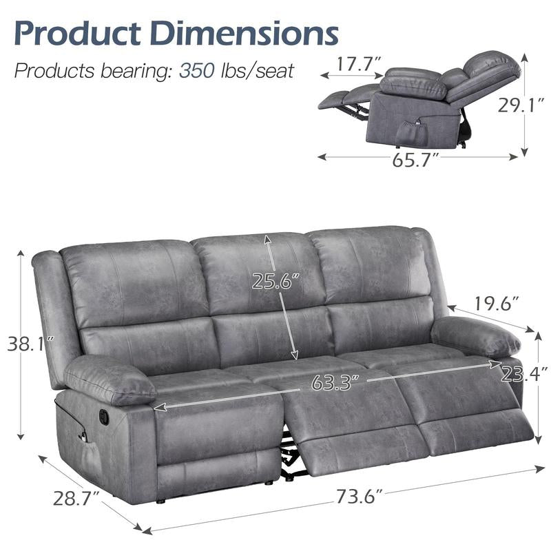 [Black Friday] YODOLLA Reclining Sofa with Massage&Heat Function, Wall Hunger Recliner Couch 1-Seat/2-Seat/3-Seat Manual Faux Leather RV Sofa Couch, Home Theater Seating