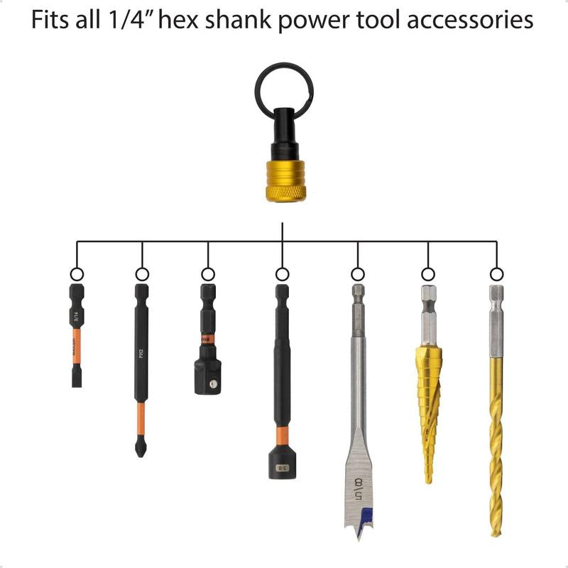 Bit Holder Keychain 5Pc - 1/4 Inch Hex Shank Bit Holders - Quick-Change Design for Nut Driver, Screwdriver & Drill Bits, Include Keychain Carabiner