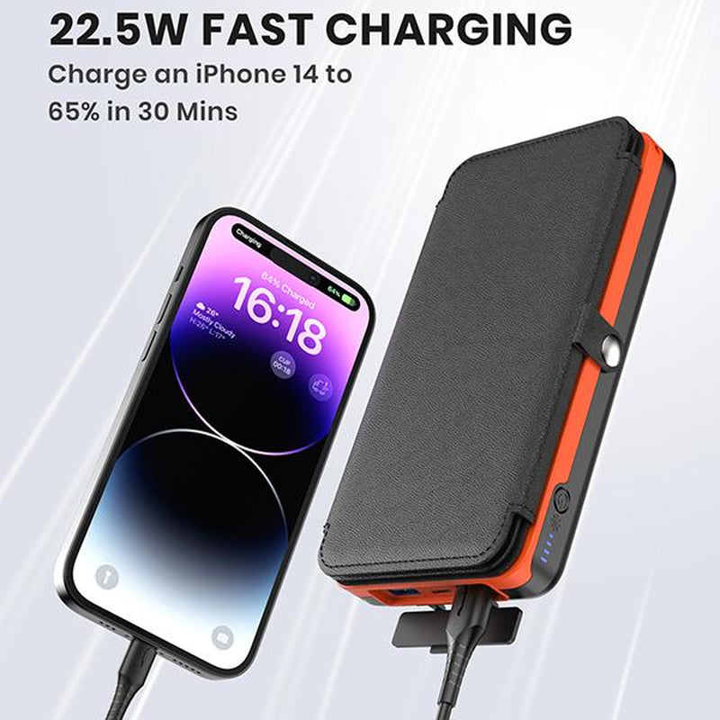 Solar Charger 27000Mah Power Bank 22.5W Fast Charging Portable Phone Charger with 4 Solar Panels USB C PD External Battery Pack with 3 USB Outputs for Cellphone Tablet