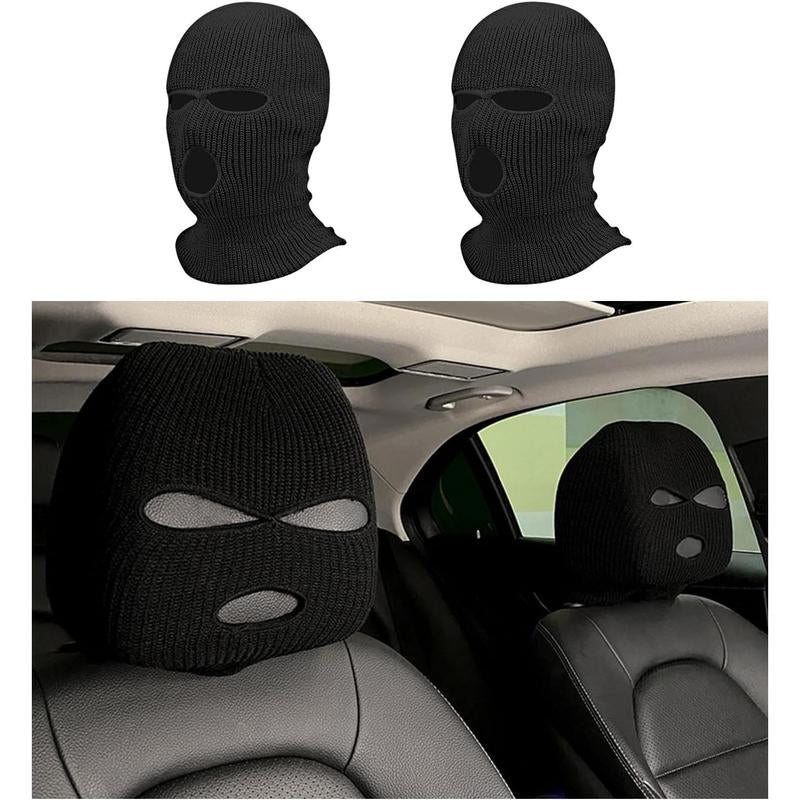 Car Headrest Cover,2 Count Personalized Funny Car Seat Full Face Mask, Ski Mask Wrap Protection for Auto Front Seat Rest Decoration, Universal Interior Car Accessories