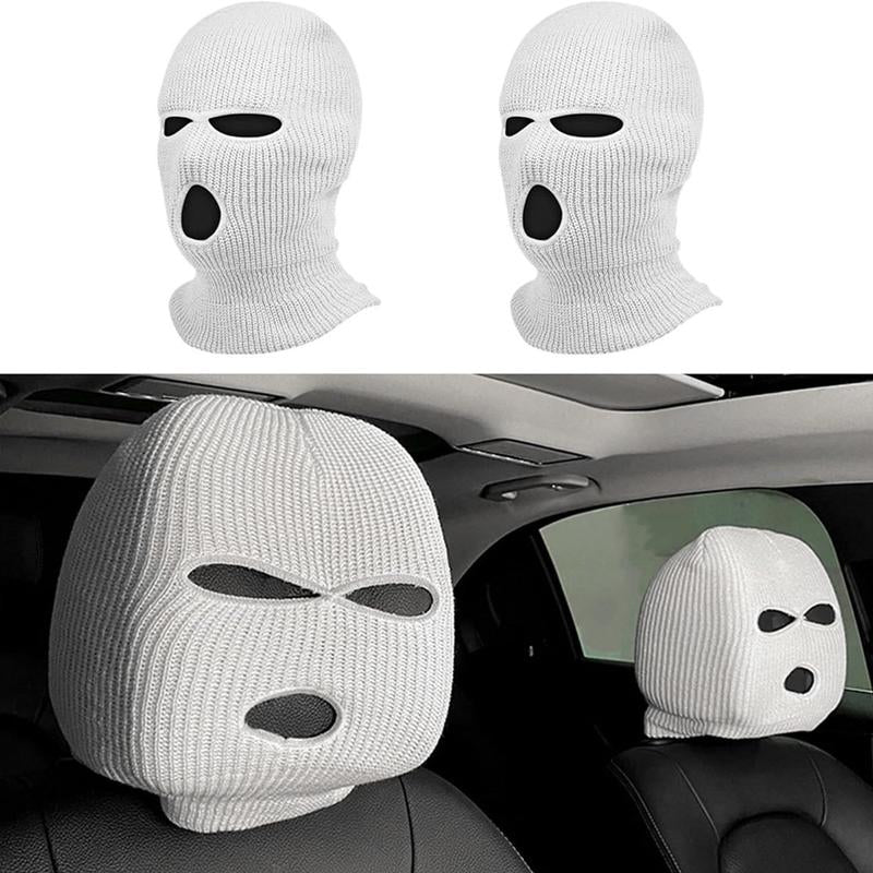 Car Headrest Cover,2 Count Personalized Funny Car Seat Full Face Mask, Ski Mask Wrap Protection for Auto Front Seat Rest Decoration, Universal Interior Car Accessories