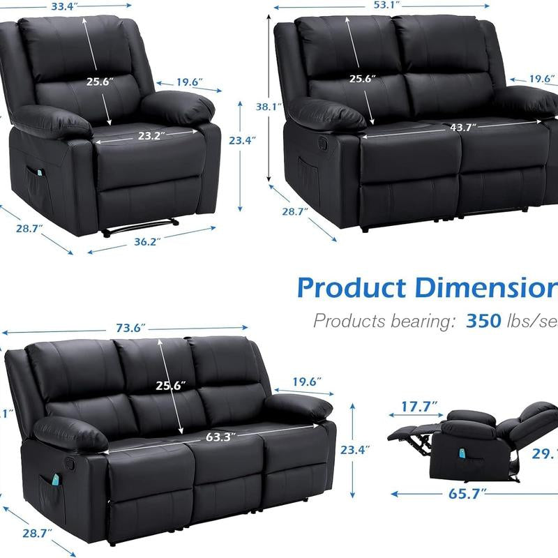 [Black Friday] YODOLLA Reclining Sofa with Massage&Heat Function, Wall Hunger Recliner Couch 1-Seat/2-Seat/3-Seat Manual Faux Leather RV Sofa Couch, Home Theater Seating