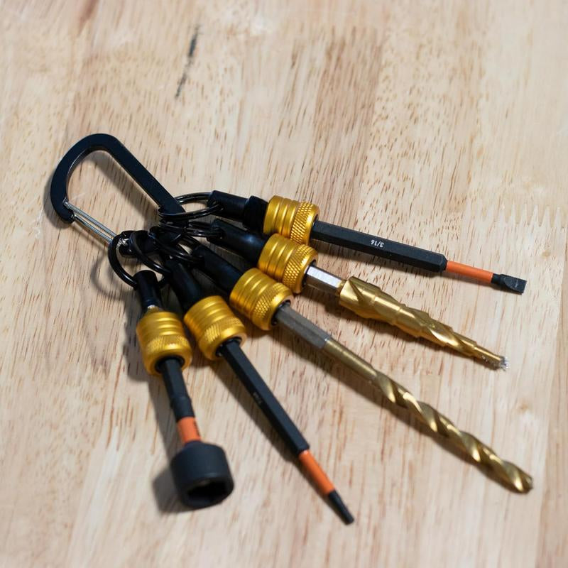 Bit Holder Keychain 5Pc - 1/4 Inch Hex Shank Bit Holders - Quick-Change Design for Nut Driver, Screwdriver & Drill Bits, Include Keychain Carabiner